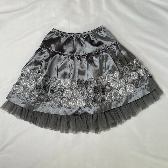 Jona Michelle Other - Jona Michelle Girl's Size 5 Rose Bud Satin Skirt Pewter Gray